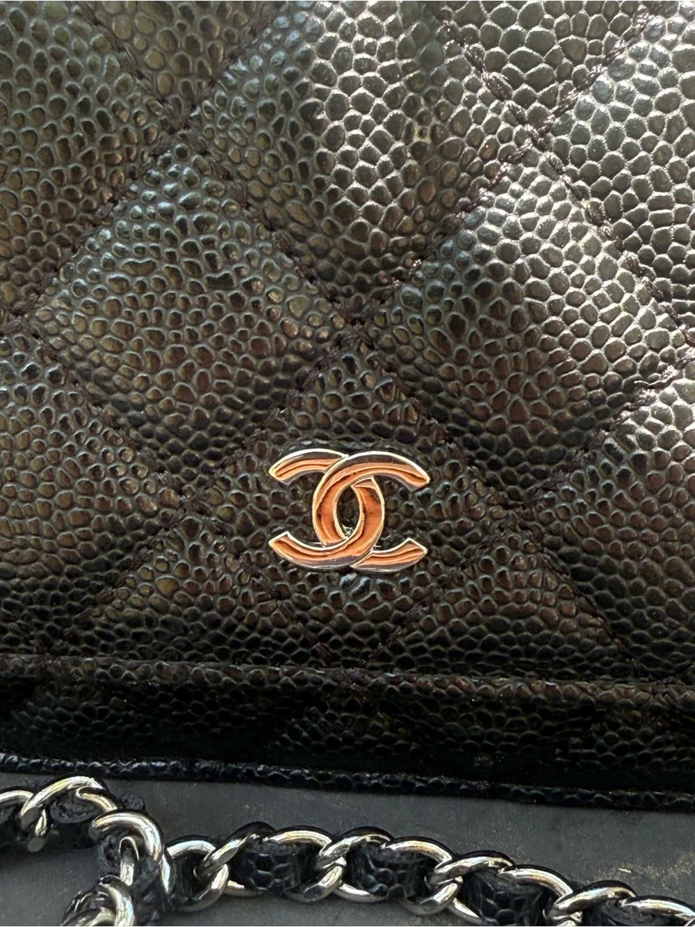 Black Quilted Caviar Leather Crossbody with Silver-Tone CC